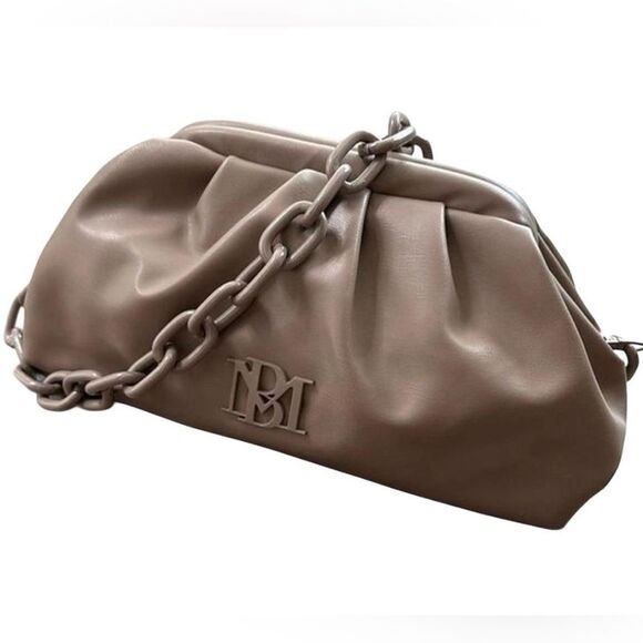Badgley Mischka Handbags - NWT Badgley Mischka Vegan Leather Wrapped Frame Clutch Bag - Taupe